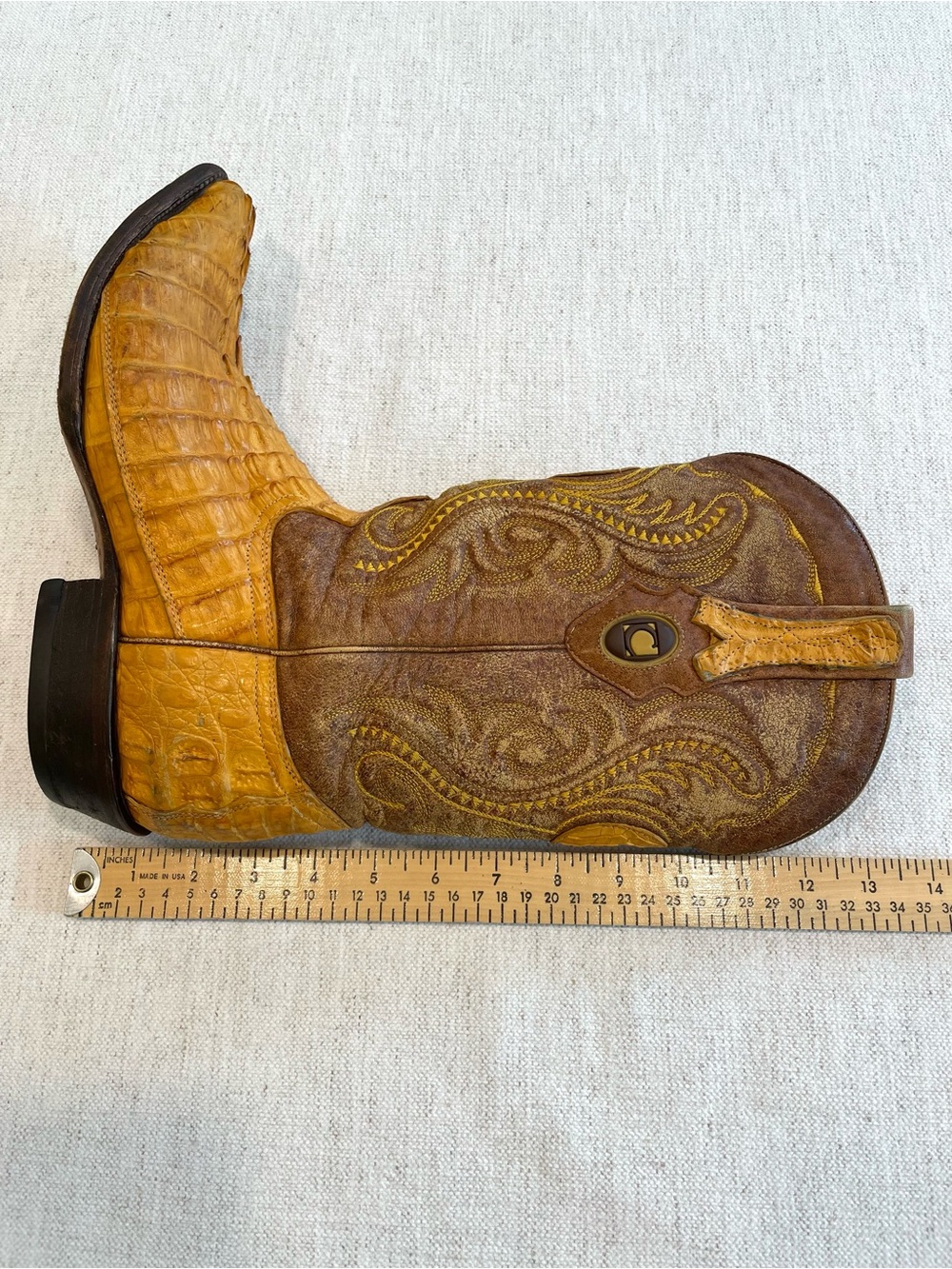 VTG Cuadra Caiman Leather Western Cowboy Boots Honey Hornback J Snip Toe Mens 9 - Picture 14 of 16